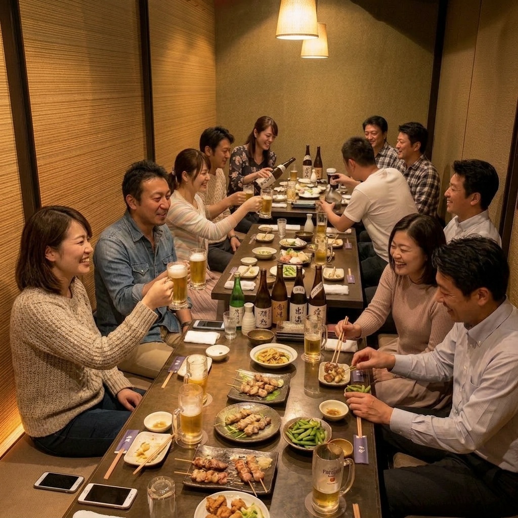 個室での宴会シーン — プライベートな宴席