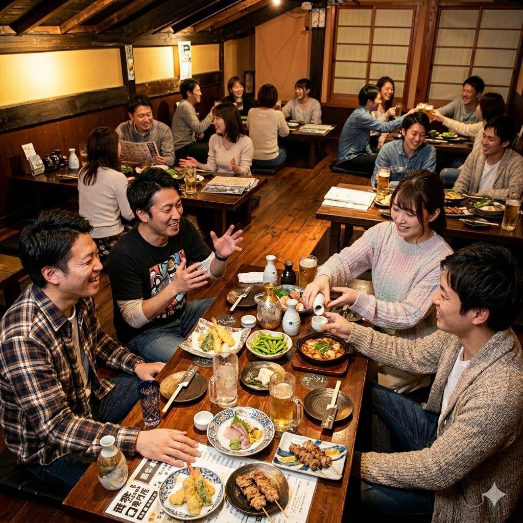 居酒屋での宴会シーン — にぎやかな宴席