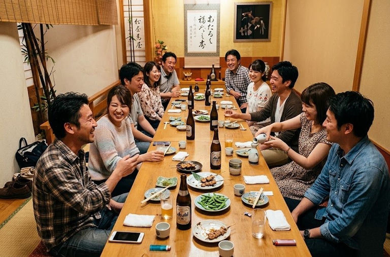 和室での宴会シーン — 笑顔が溢れる宴席